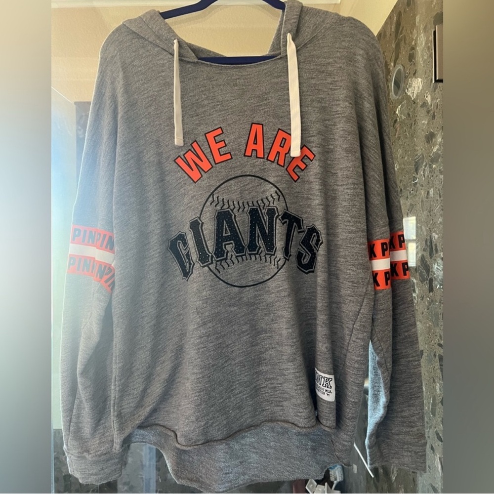 Victoria Secret PINK Gray Giants Hoodie with Orange Accents